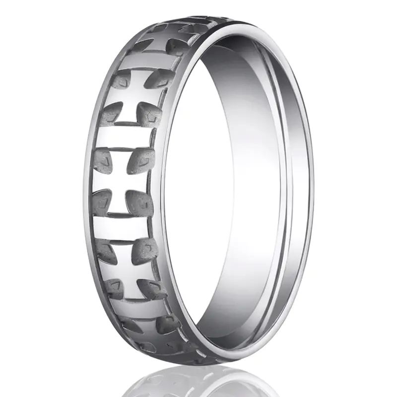 10K white gold 6mm. high polish 6mm-gaelic-cross-carved-wedding-band - alternate view 2