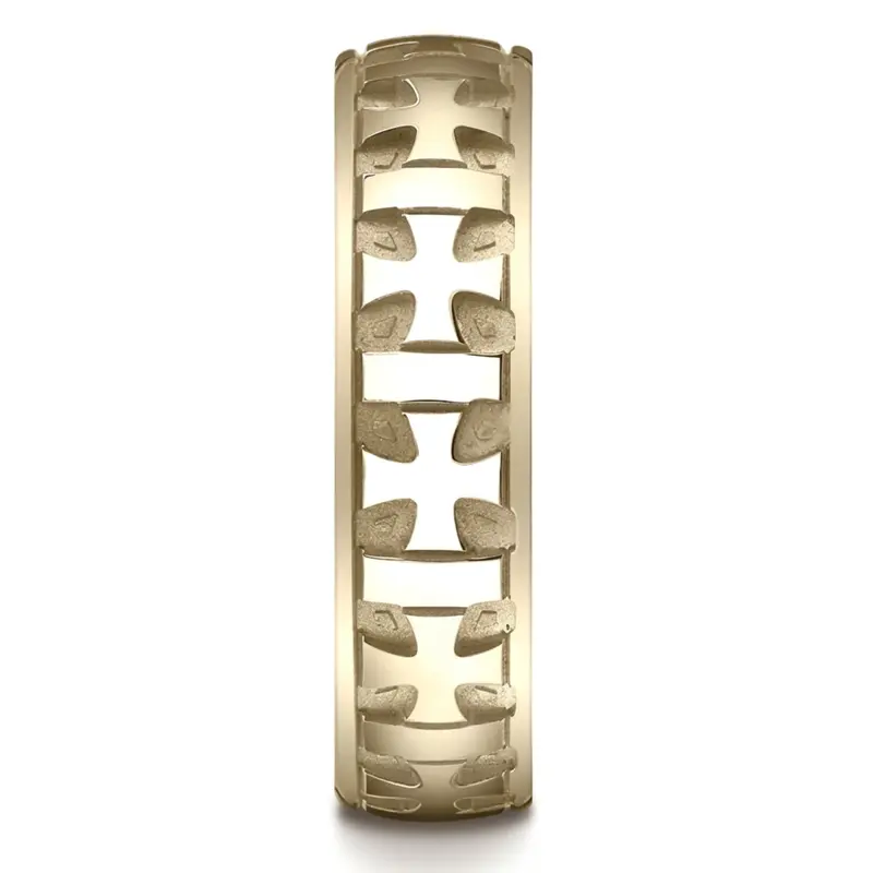 10K yellow gold 6mm. high polish 6mm-gaelic-cross-carved-wedding-band - alternate view 3