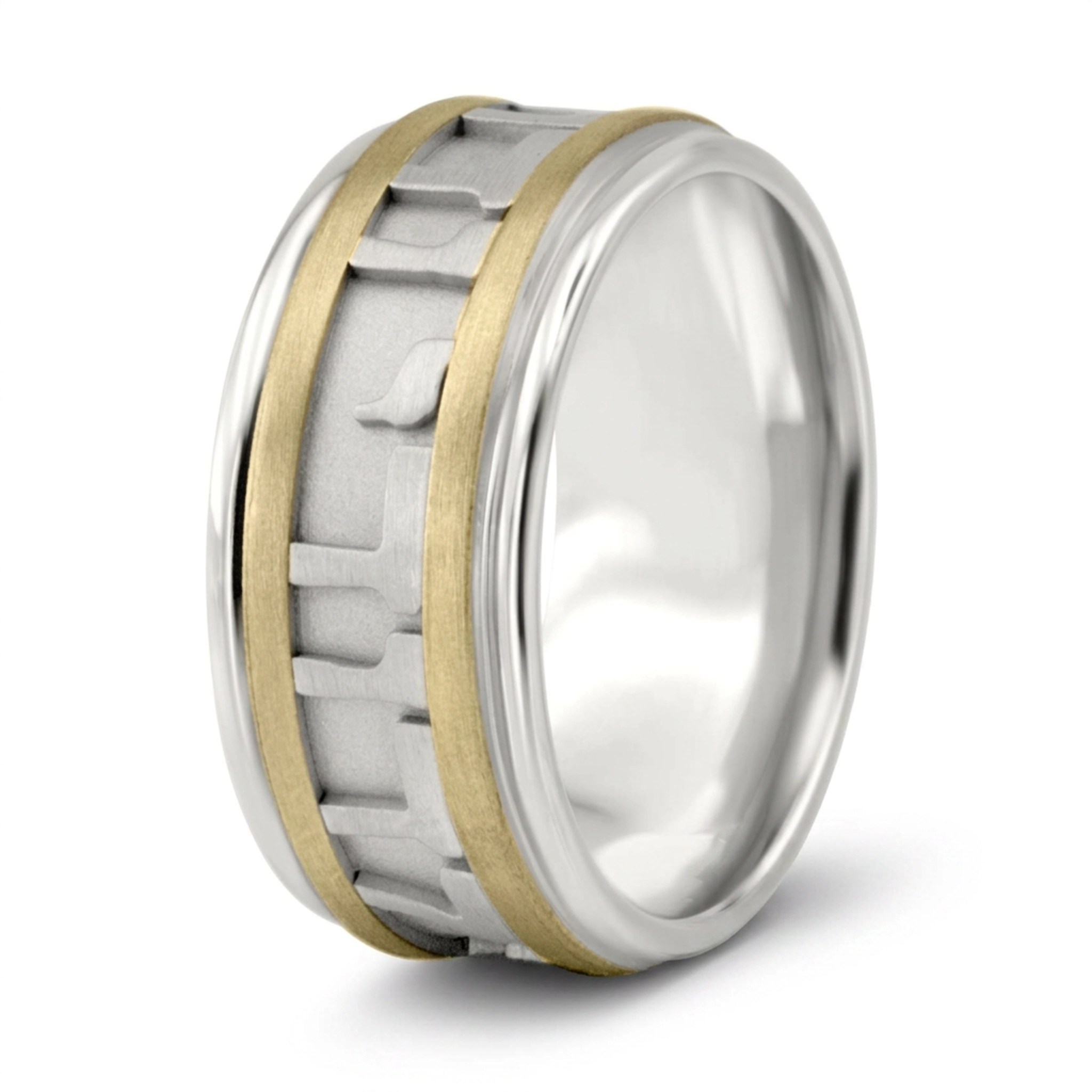 10K w-y-w-y-w gold 7mm. satin hand-made-religious-wedding-band - alternate view 11