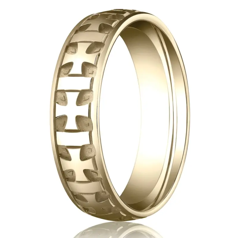 10K yellow gold 6mm. high polish 6mm-gaelic-cross-carved-wedding-band - main view