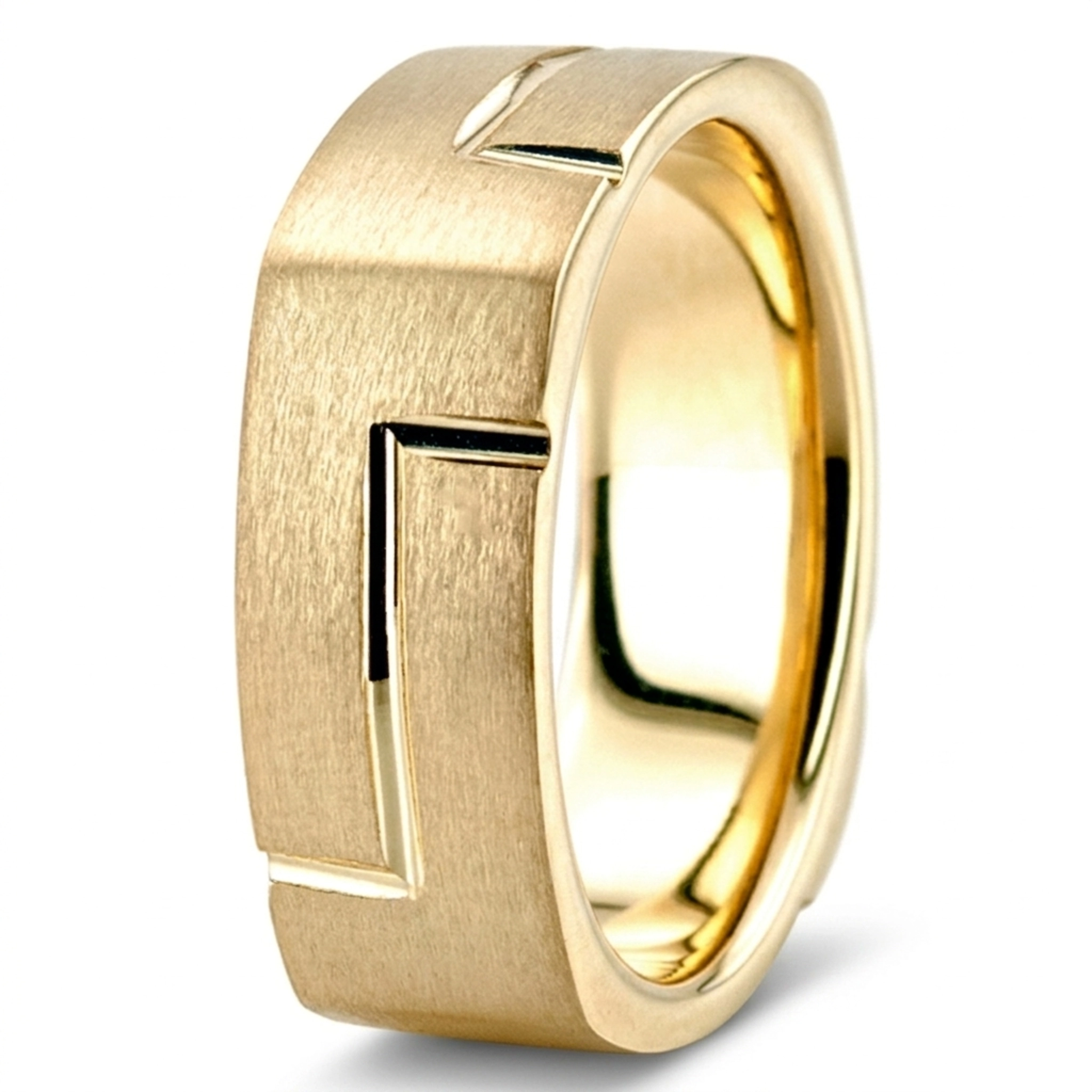 10K yellow gold 7.5mm. satin basic-carved-square-wedding-band - alternate view 3