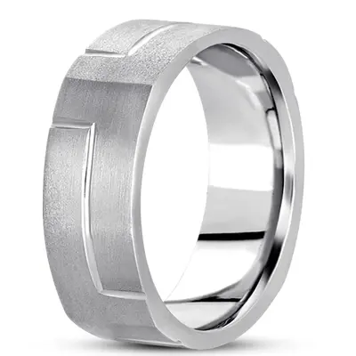 10K white gold 7.5mm. satin basic-carved-square-wedding-band - alternate view 4 thumbnail