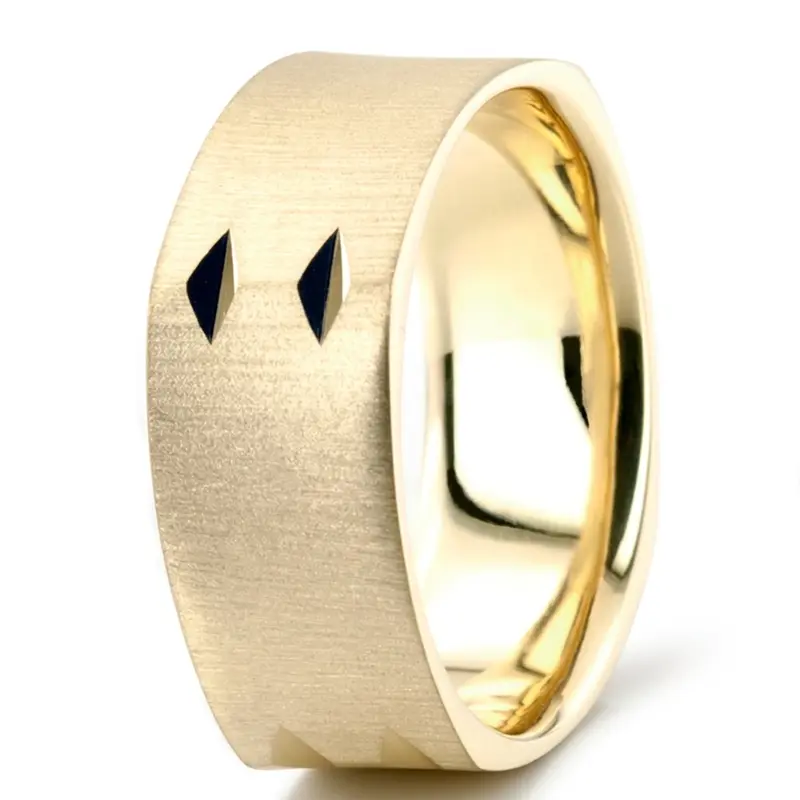 14K yellow gold 9mm. cross satin square-designer-wedding-rings - alternate view 5