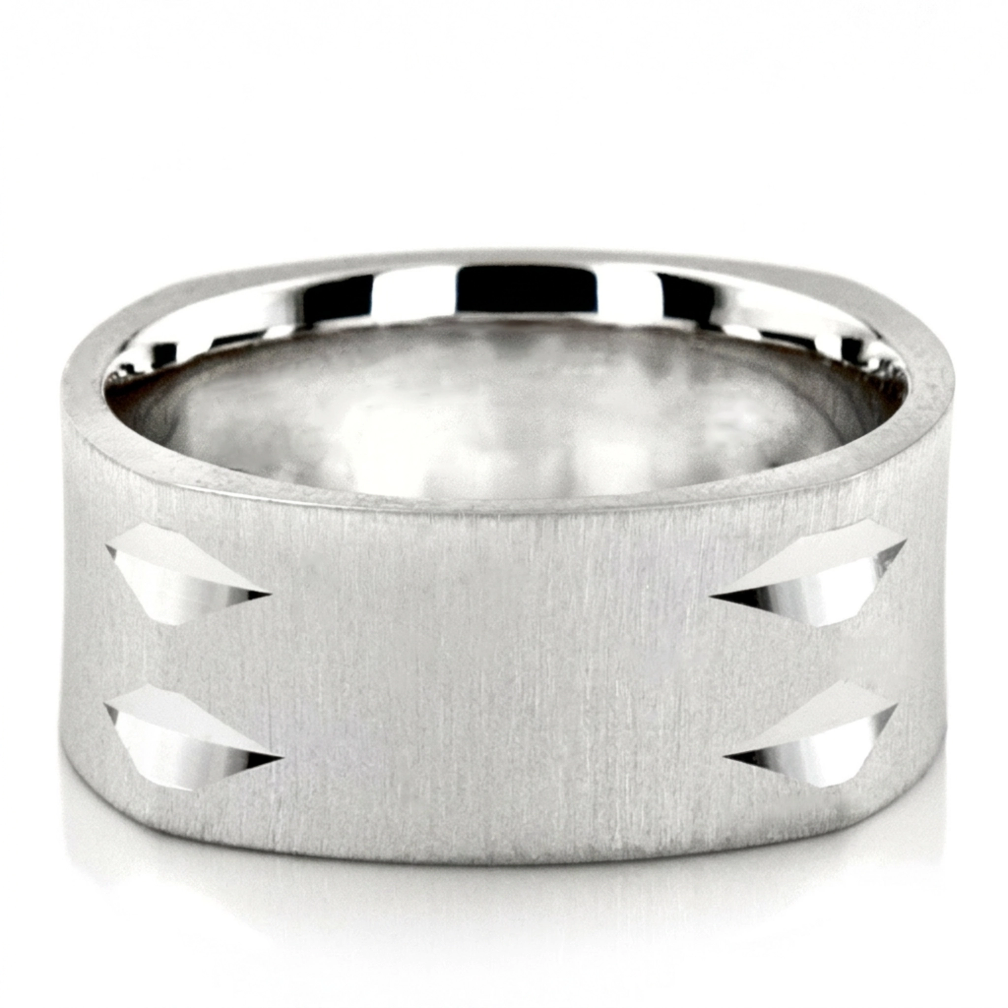 10K white gold 9mm. cross satin square-designer-wedding-rings - alternate view 2