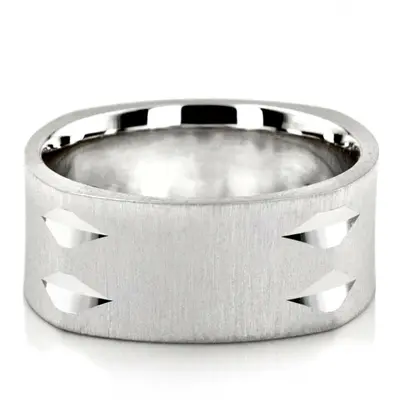 10K white gold 9mm. cross satin square-designer-wedding-rings - alternate view 2 thumbnail
