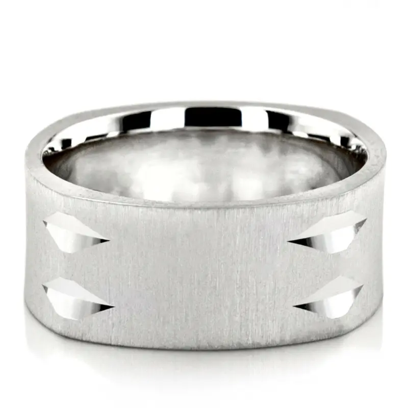 14K white gold 9mm. cross satin square-designer-wedding-rings - alternate view 2