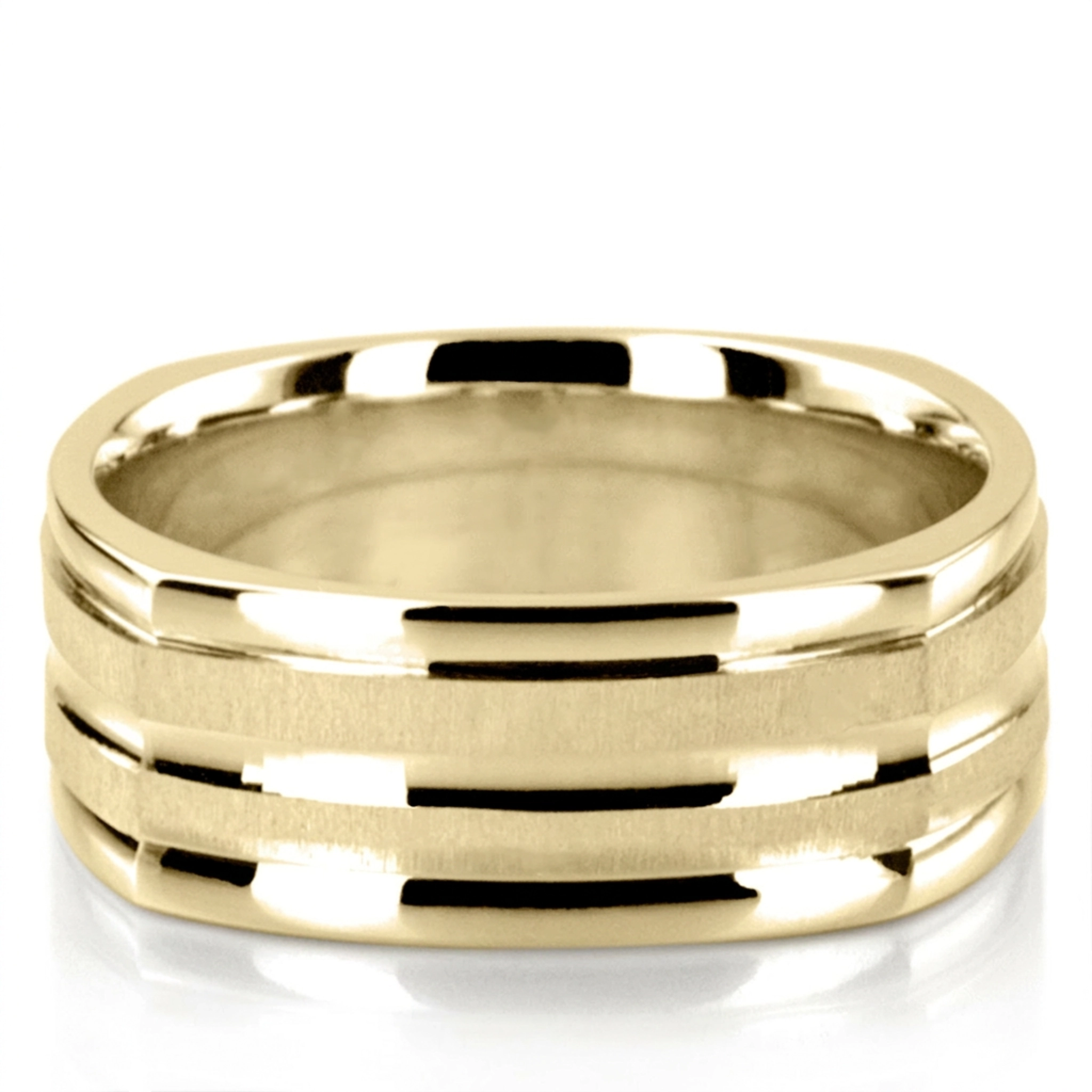 10K yellow gold 7mm. cross satin diamond-cut-wedding-band - alternate view 2