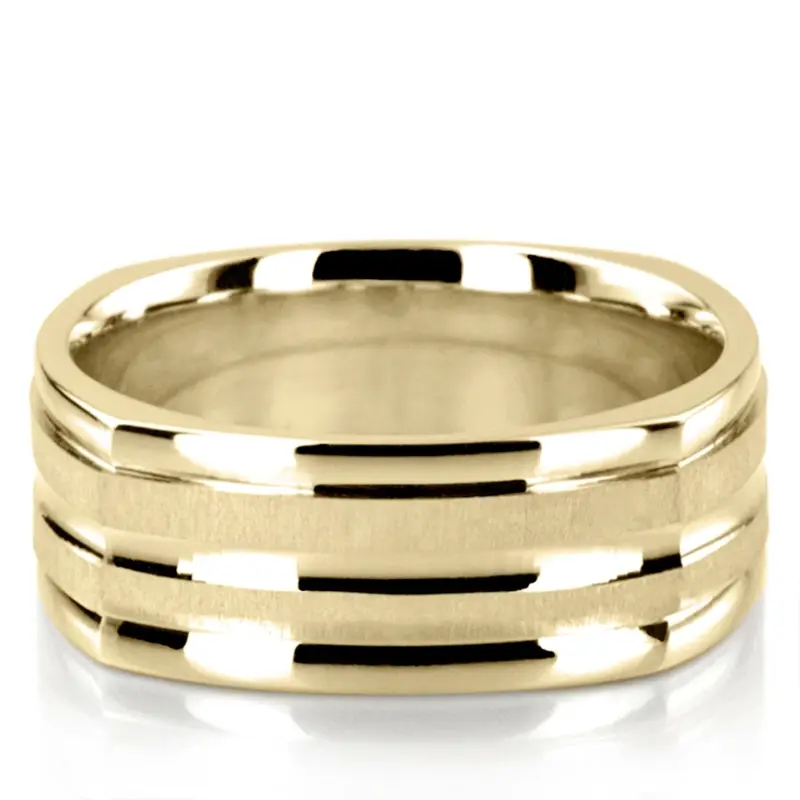 14K yellow gold 7mm. cross satin diamond-cut-wedding-band - alternate view 2
