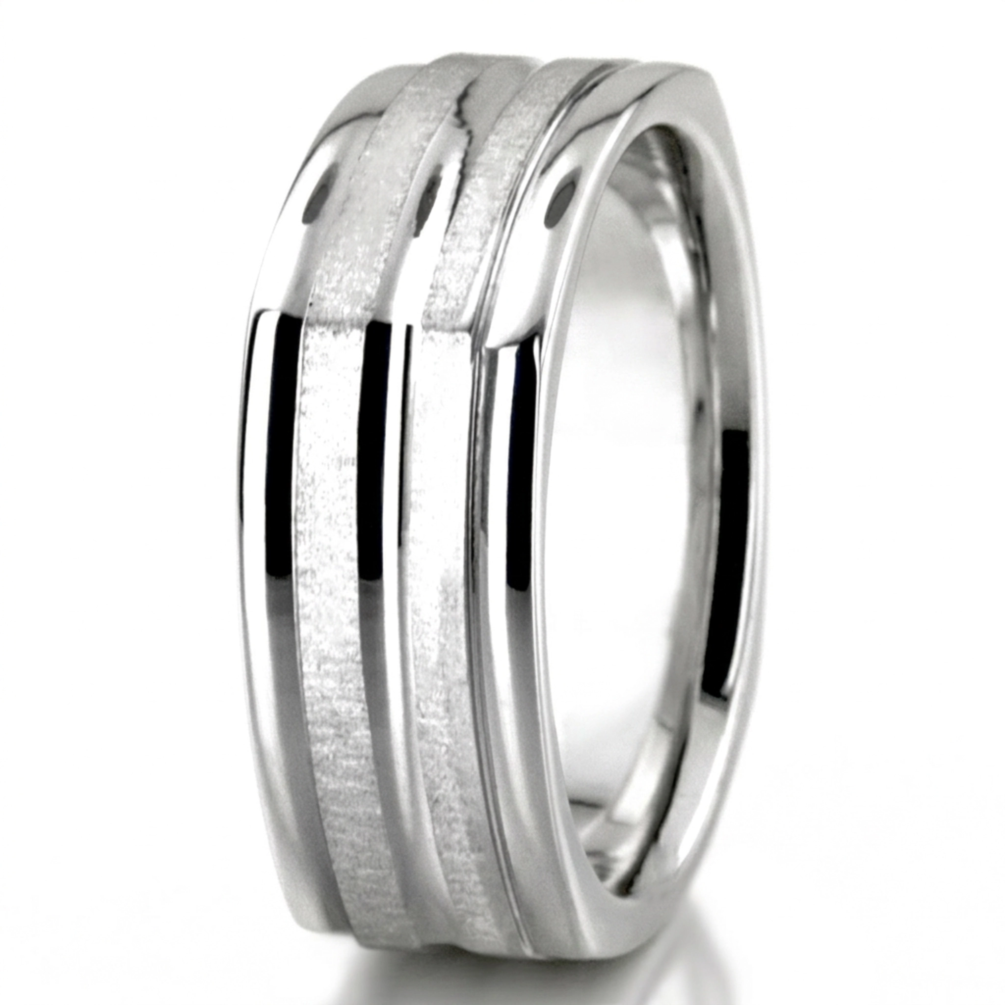 10K white gold 7mm. cross satin diamond-cut-wedding-band - alternate view 3