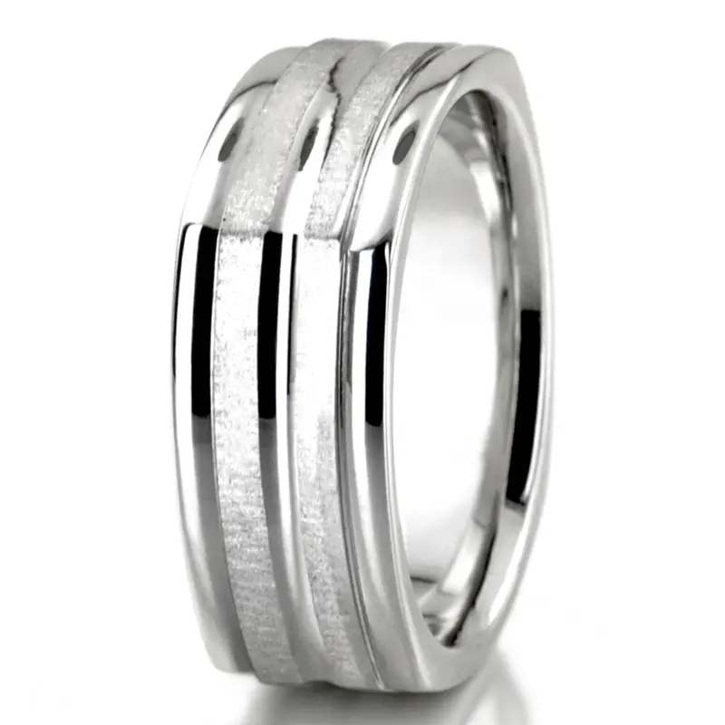 14K white gold 7mm. cross satin diamond-cut-wedding-band - alternate view 3