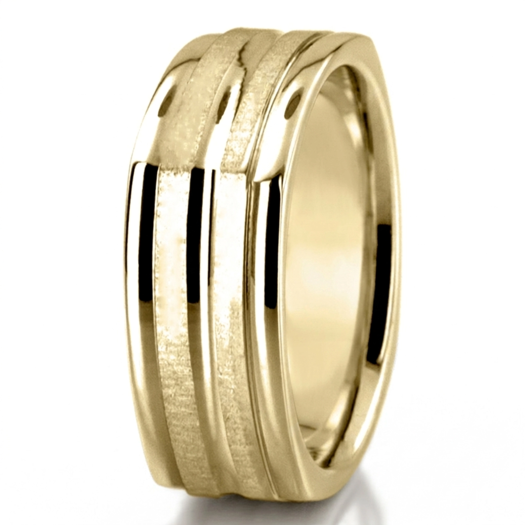 10K yellow gold 7mm. cross satin diamond-cut-wedding-band - alternate view 4