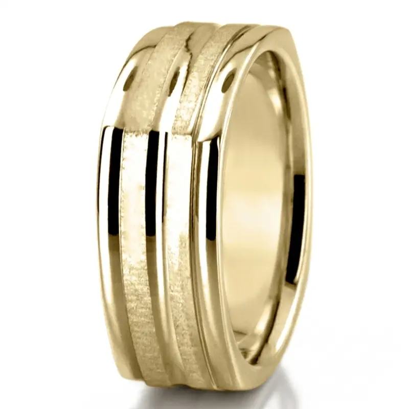 14K yellow gold 7mm. cross satin diamond-cut-wedding-band - alternate view 4