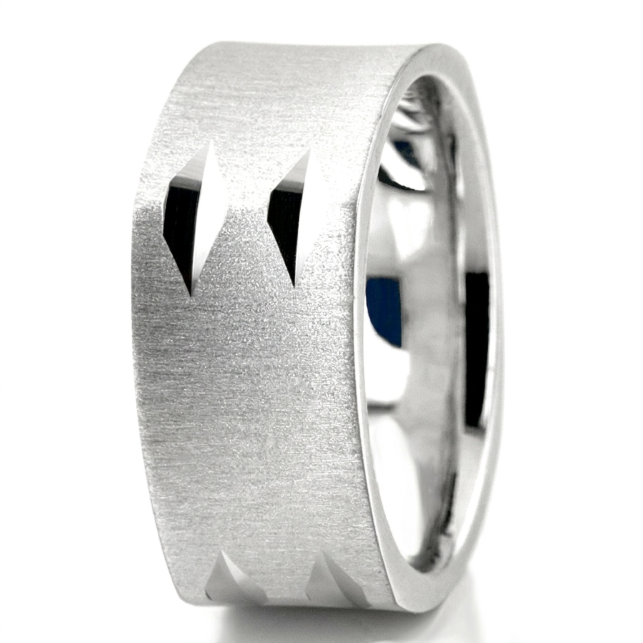 10K white gold 7mm. cross satin square-designer-wedding-rings - alternate view 3