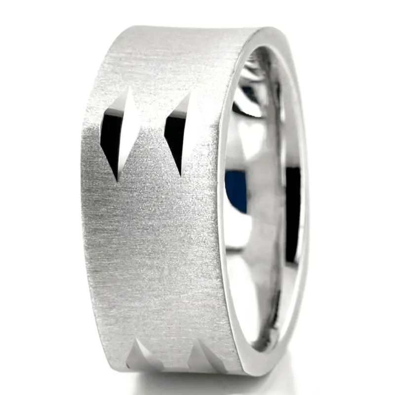 14K white gold 7mm. cross satin square-designer-wedding-rings - alternate view 3