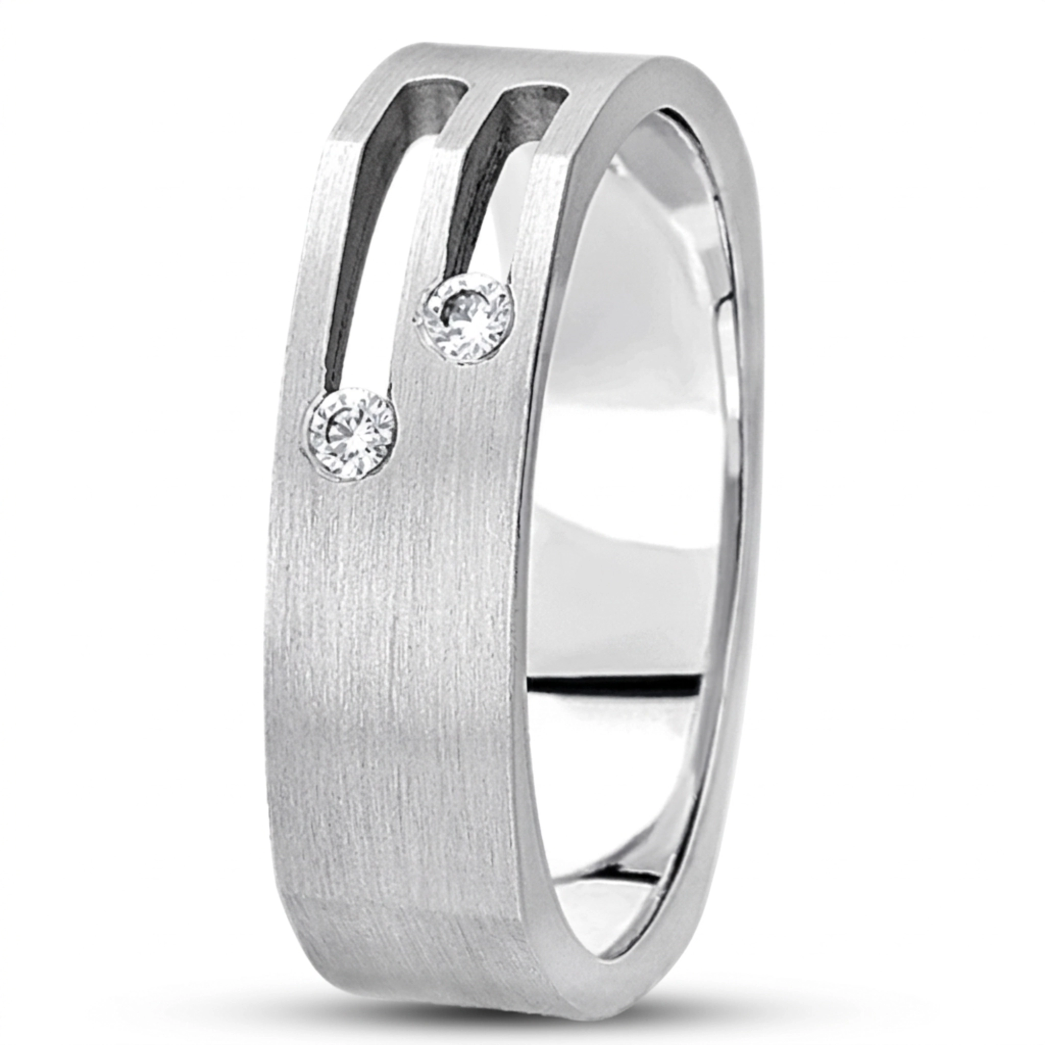 14K white gold 6mm. satin diamond-classic-round-cut-wedding-band - alternate view 3