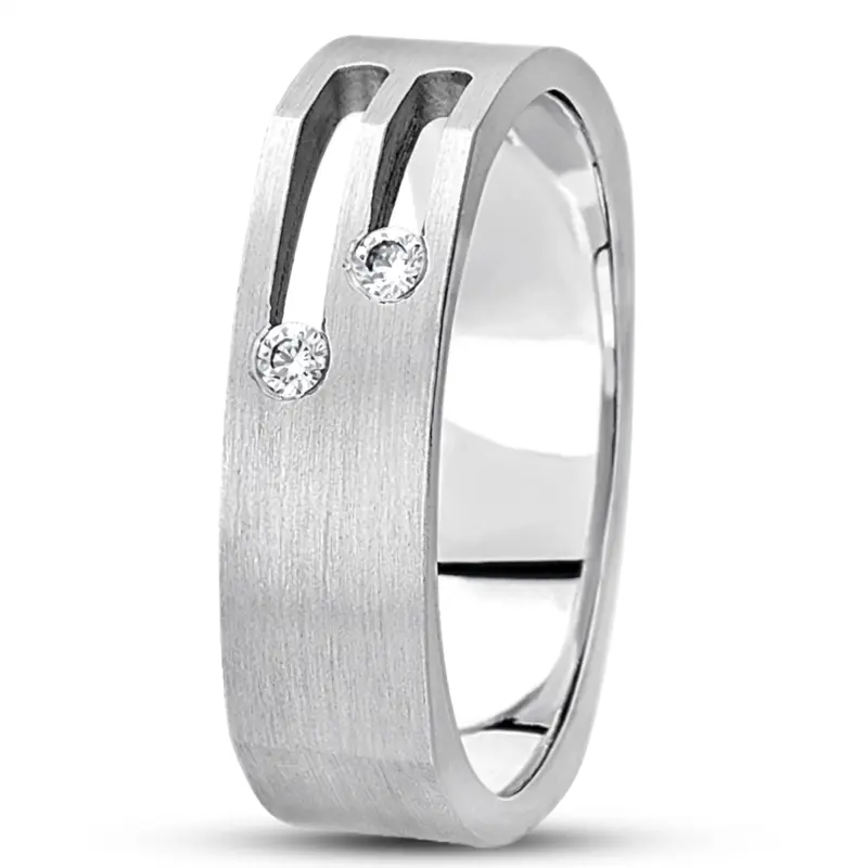 10K white gold 6mm. satin diamond-classic-round-cut-wedding-band - alternate view 3