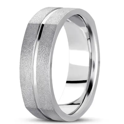 10K white gold 7mm. wire matte basic-carved-square-wedding-band - alternate view 2 thumbnail