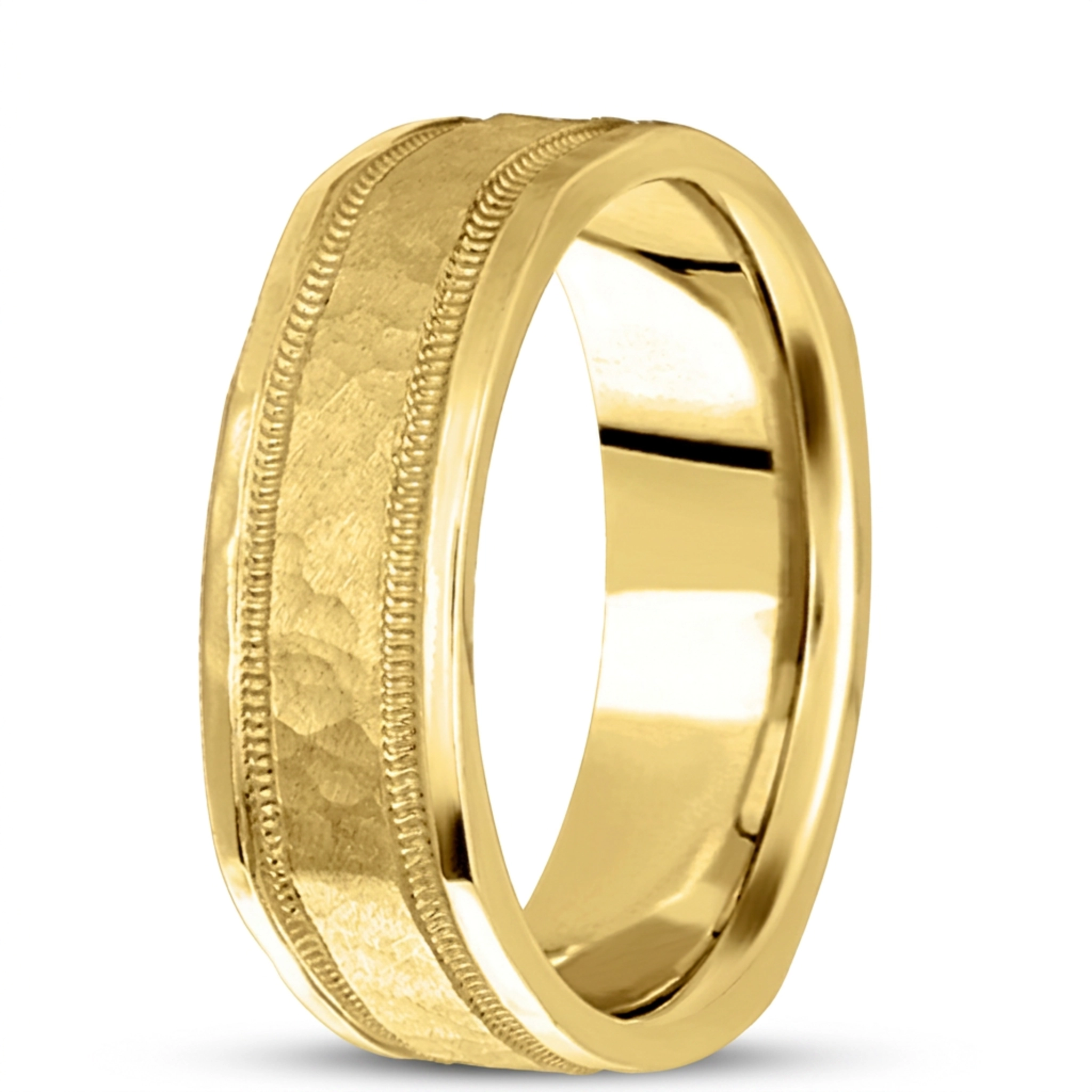 10K yellow gold 7mm. hammer basic-carved-square-wedding-band - alternate view 4
