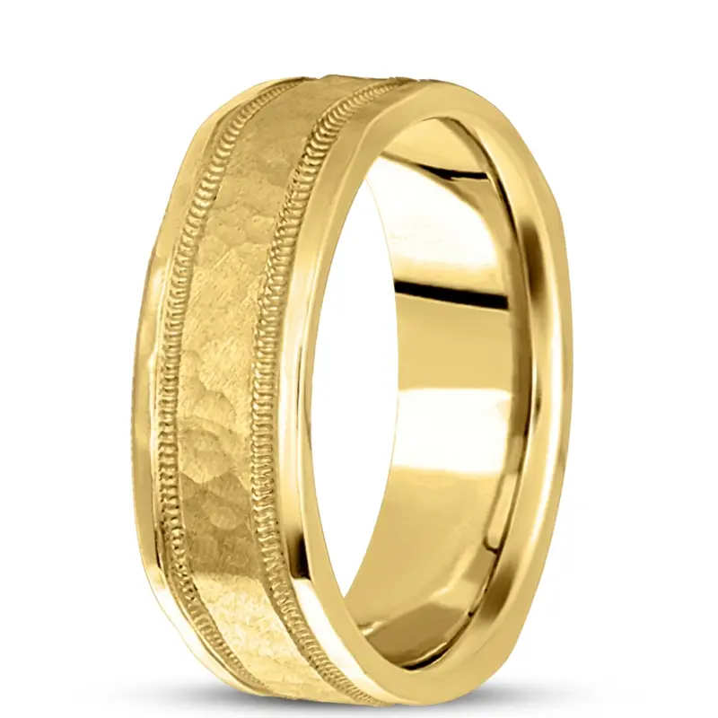 10K yellow gold 7mm. hammer basic-carved-square-wedding-band - alternate view 4