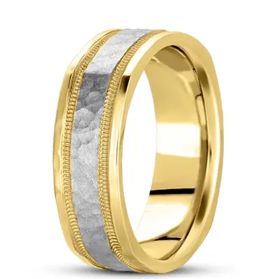 10K yellow-white-yellow gold 7mm. hammer basic-carved-square-wedding-band - alternate view 5 thumbnail