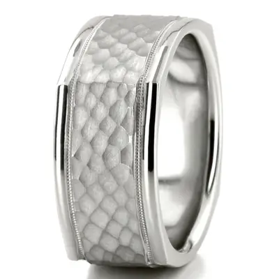 10K white gold 10mm. hammer basic-carved-square-wedding-band - alternate view 7 thumbnail