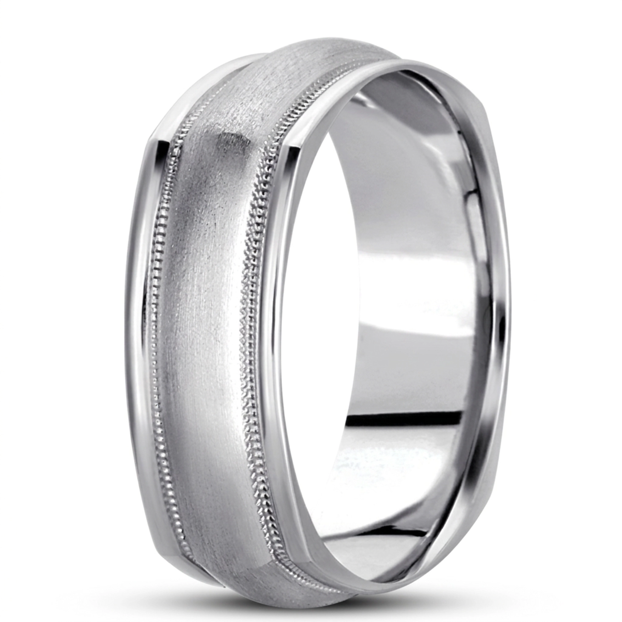 10K white gold 7mm. wire matte basic-carved-square-wedding-band - alternate view 4