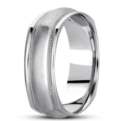10K white gold 7mm. wire matte basic-carved-square-wedding-band - alternate view 4 thumbnail