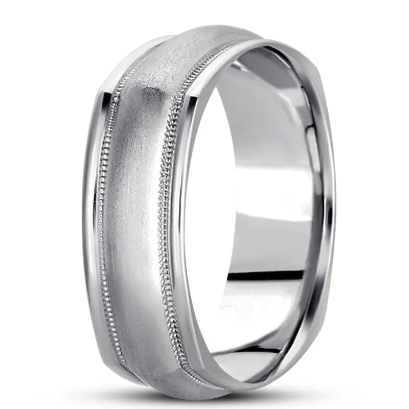 14K white gold 7mm. wire matte basic-carved-square-wedding-band - alternate view 5