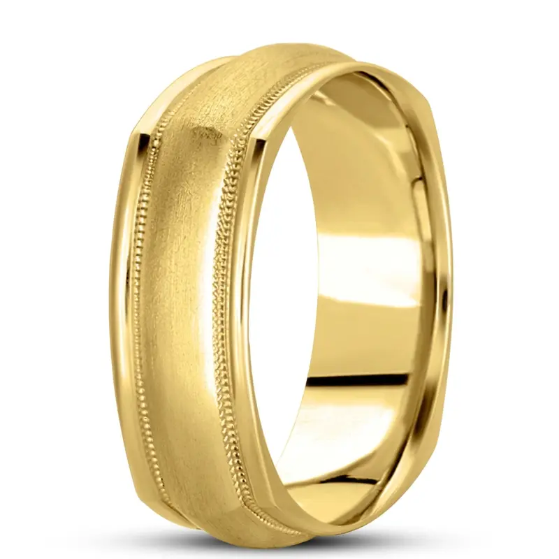 14K yellow gold 7mm. wire matte basic-carved-square-wedding-band - alternate view 6