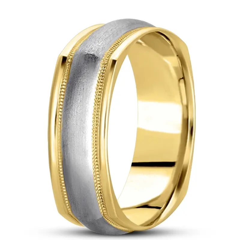14K yellow-white-yellow gold 7mm. wire matte basic-carved-square-wedding-band - alternate view 7