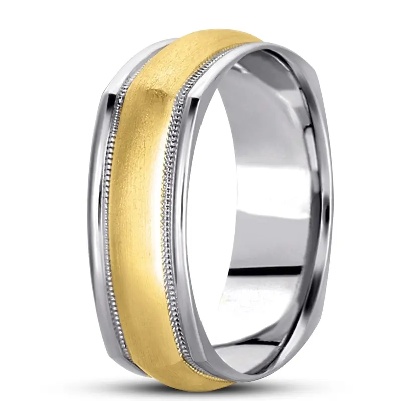 14K white-yellow-white gold 7mm. wire matte basic-carved-square-wedding-band - alternate view 8