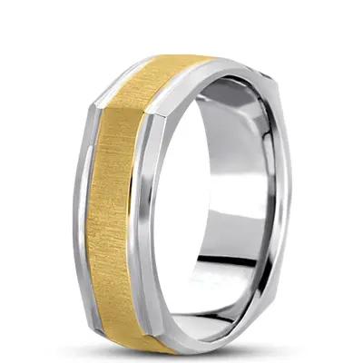 10K white-yellow-white gold 7mm. cross satin basic-carved-square-wedding-band - alternate view 5 thumbnail