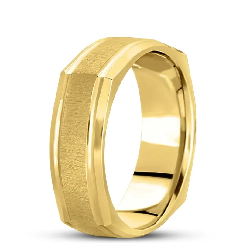 18K yellow gold 7mm. cross satin basic-carved-square-wedding-band - alternate view 3