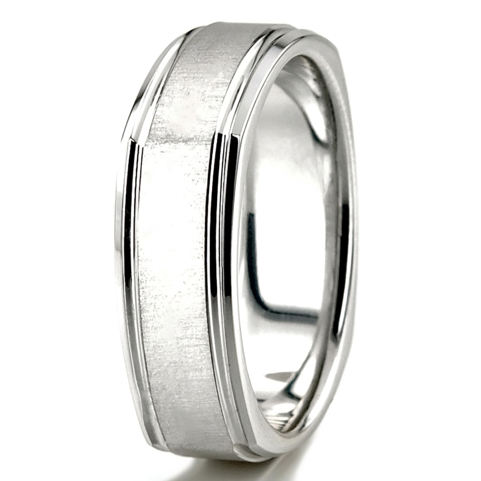10K white gold 7mm. cross satin basic-carved-square-wedding-band - alternate view 4