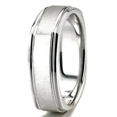 10K white gold 7mm. cross satin basic-carved-square-wedding-band - alternate view 4 thumbnail