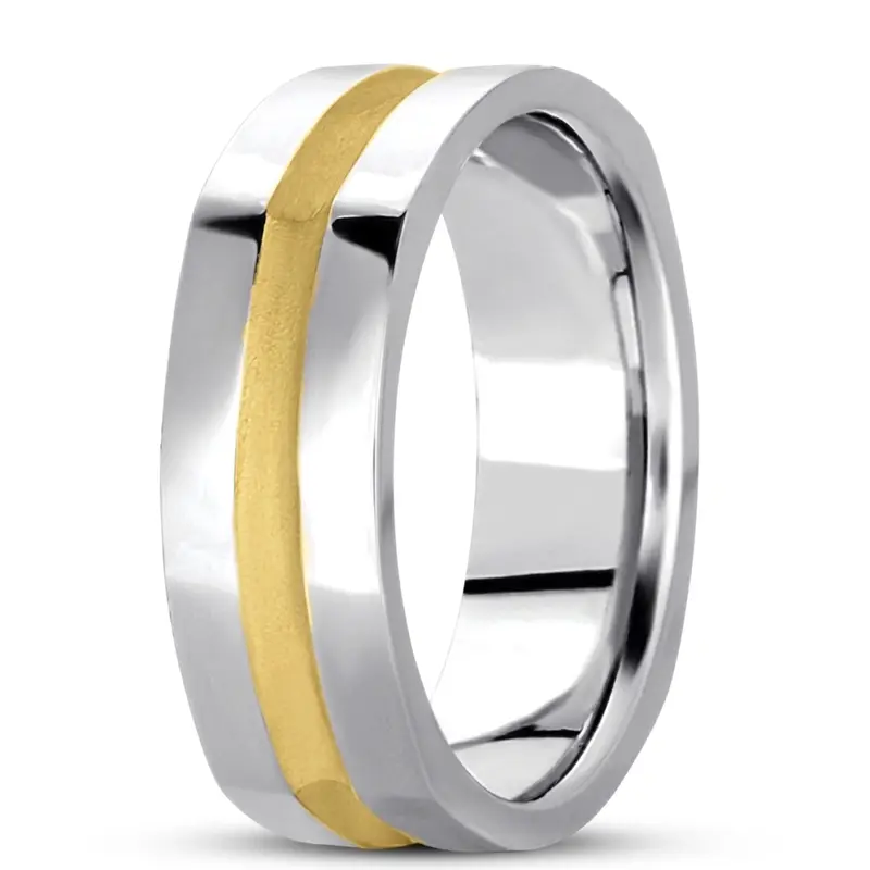 14K white-yellow-white gold 7mm. high polish hand-made-hand-woven-wedding-band - alternate view 8