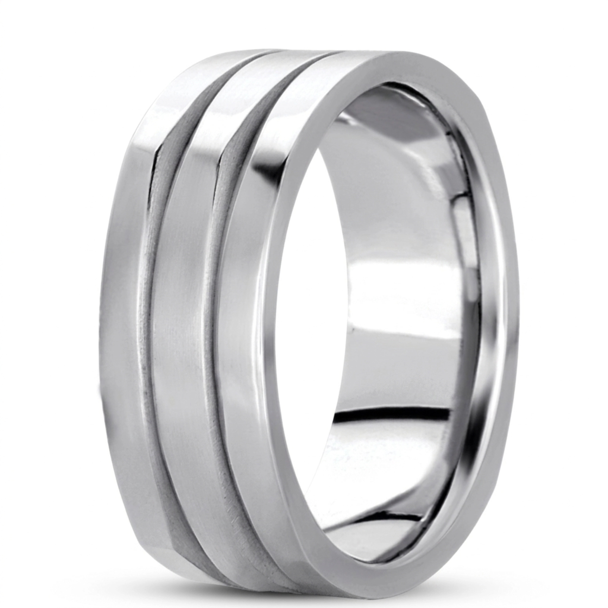 10K white gold 8mm. satin finish basic-carved-square-wedding-band - alternate view 4