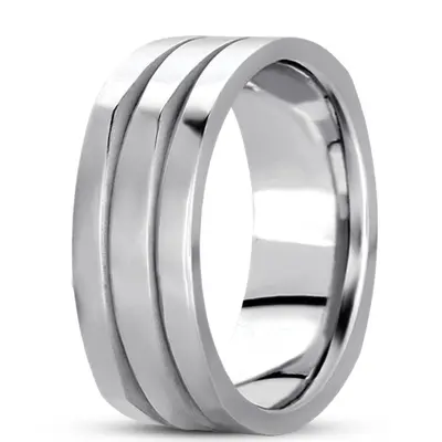 10K white gold 8mm. satin finish basic-carved-square-wedding-band - alternate view 4 thumbnail