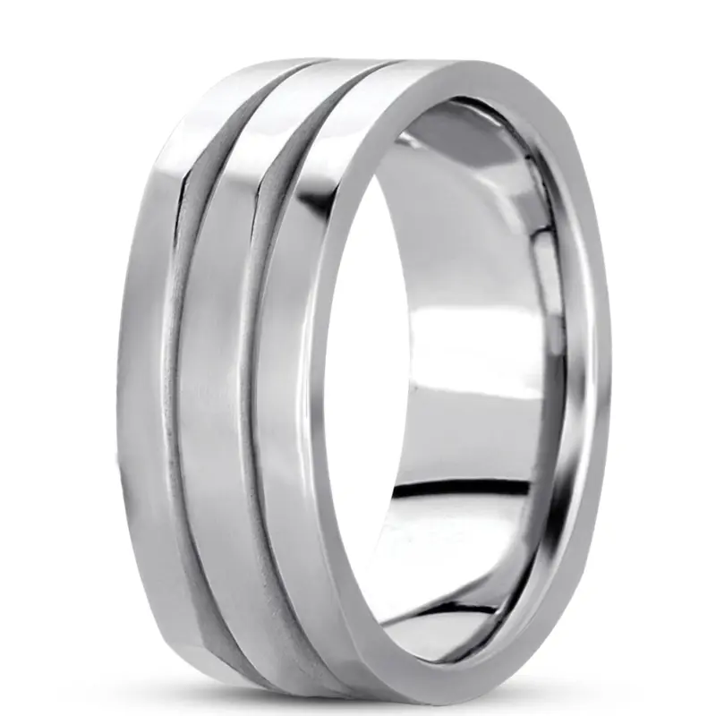 10K white gold 8mm. satin finish basic-carved-square-wedding-band - alternate view 4