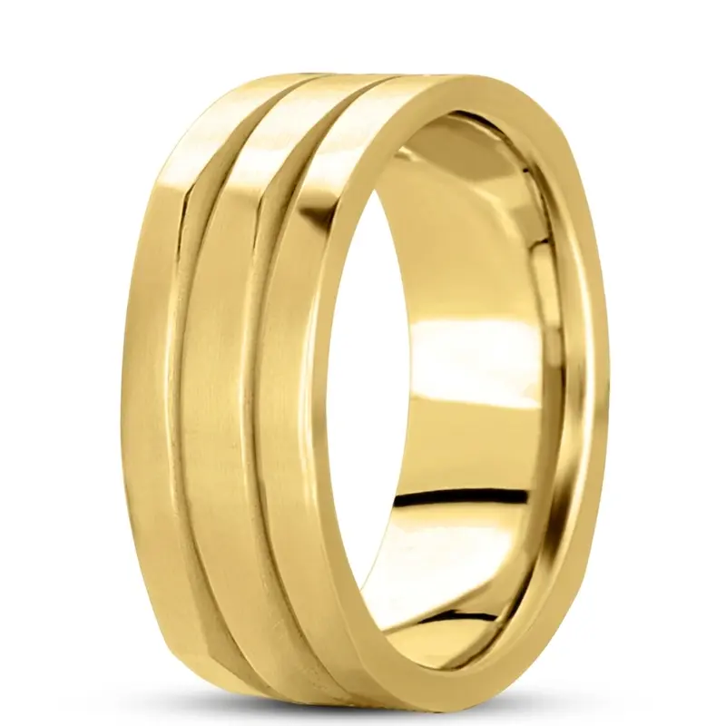 10K yellow gold 8mm. satin finish basic-carved-square-wedding-band - alternate view 5