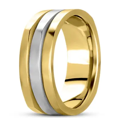 10K yellow-white-yellow gold 8mm. satin finish basic-carved-square-wedding-band - alternate view 6 thumbnail