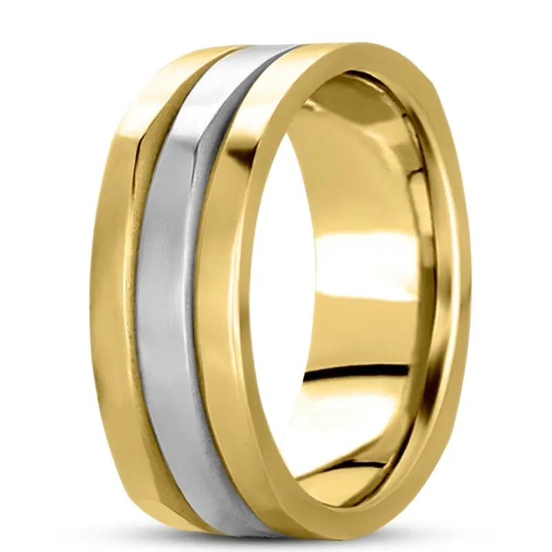 10K yellow-white-yellow gold 8mm. satin finish basic-carved-square-wedding-band - alternate view 6