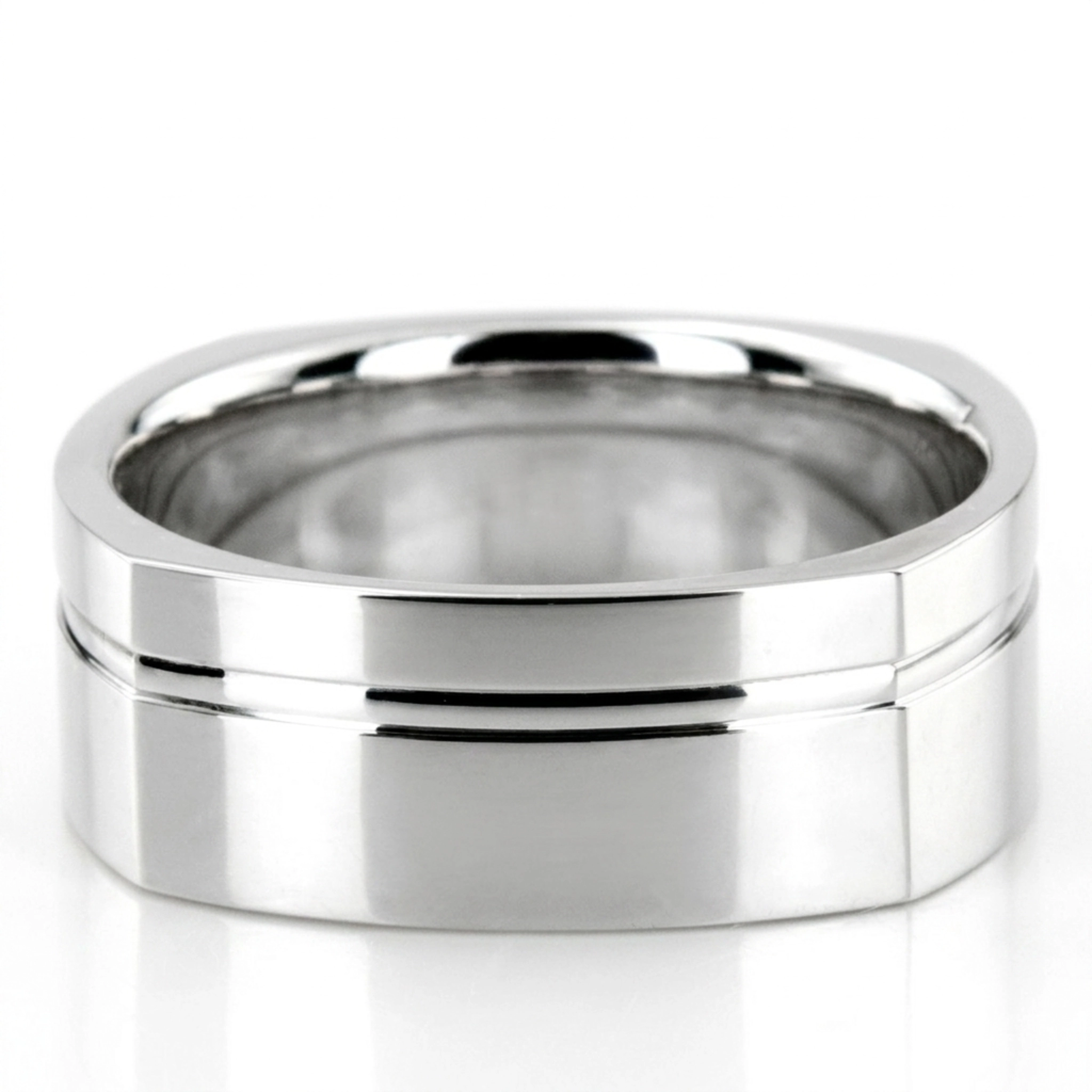 10K white gold 8mm. high polish basic-carved-square-wedding-band - main view