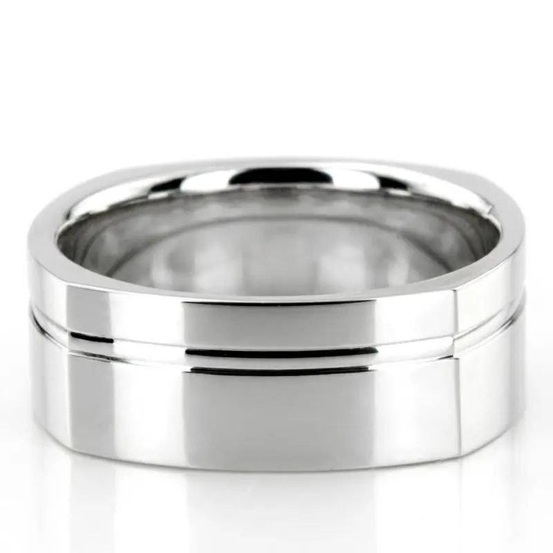 platinum 8mm. high polish basic-carved-square-wedding-band - main view