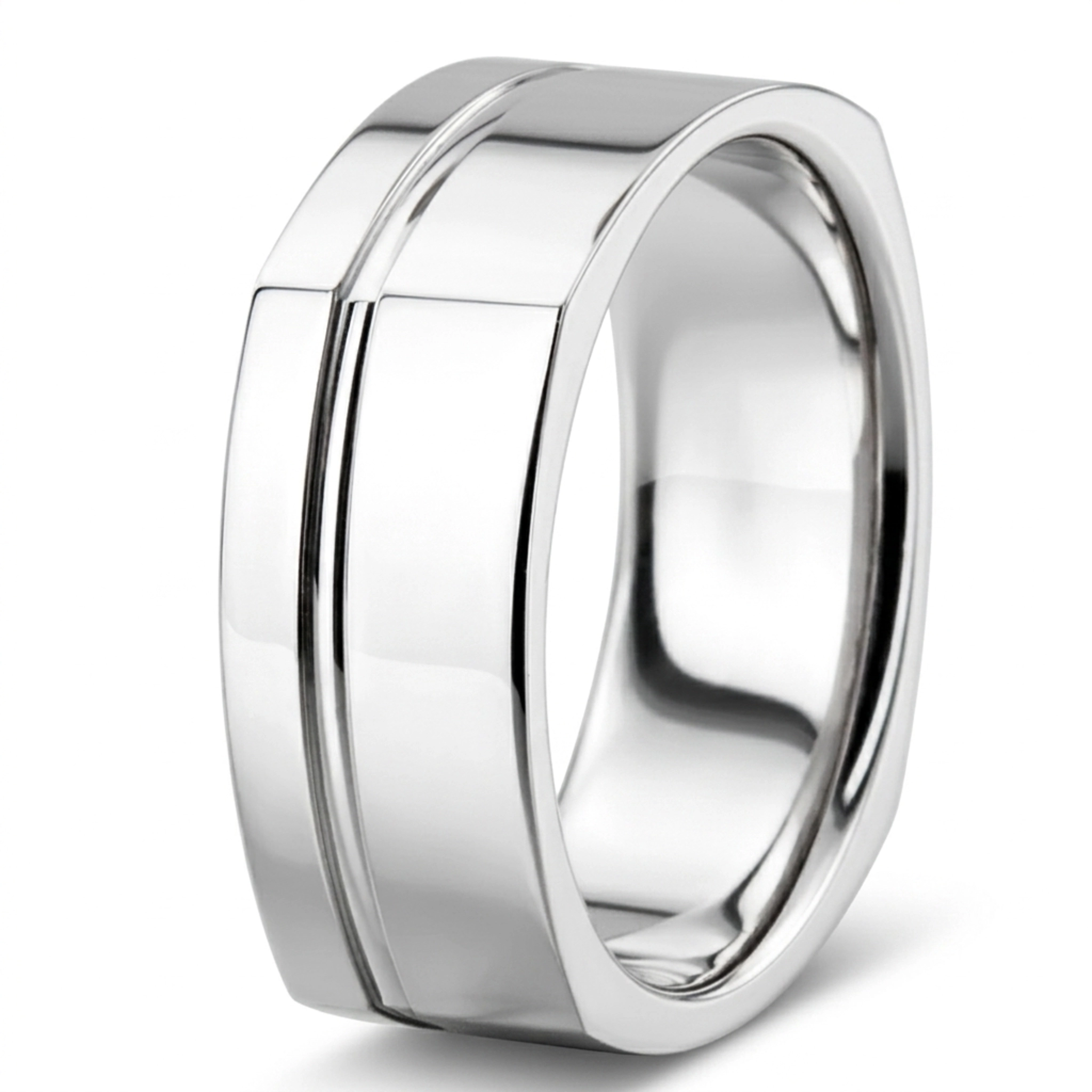 10K white gold 8mm. high polish basic-carved-square-wedding-band - alternate view 9