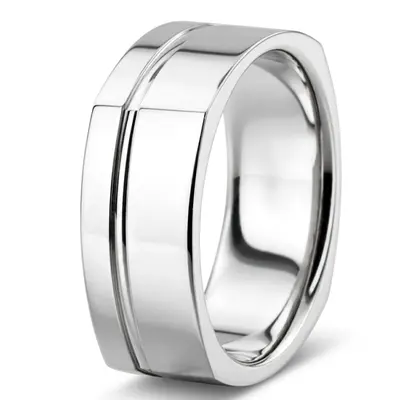 10K white gold 8mm. high polish basic-carved-square-wedding-band - alternate view 9 thumbnail
