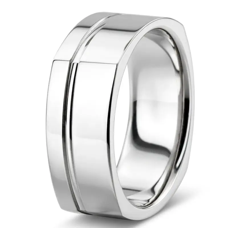 platinum 8mm. high polish basic-carved-square-wedding-band - alternate view 9