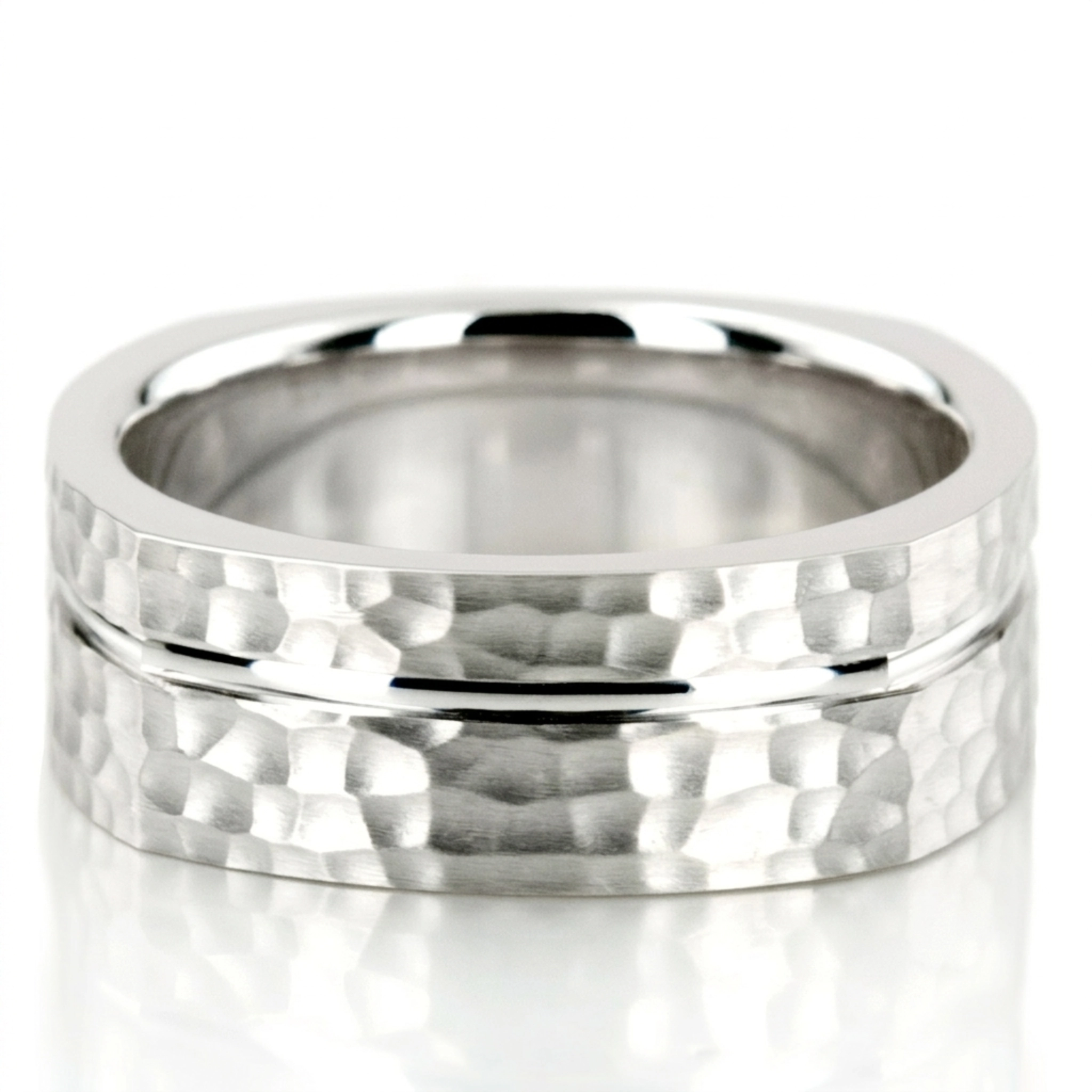 10K white gold 8mm. hammer basic-carved-square-wedding-band - alternate view 2