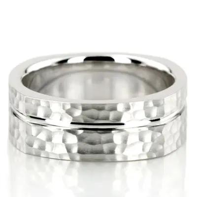10K white gold 8mm. hammer basic-carved-square-wedding-band - alternate view 2 thumbnail