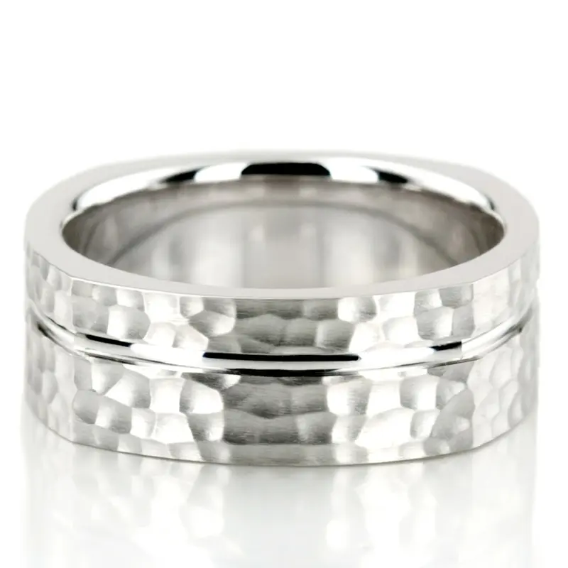 platinum 8mm. hammer basic-carved-square-wedding-band - alternate view 2